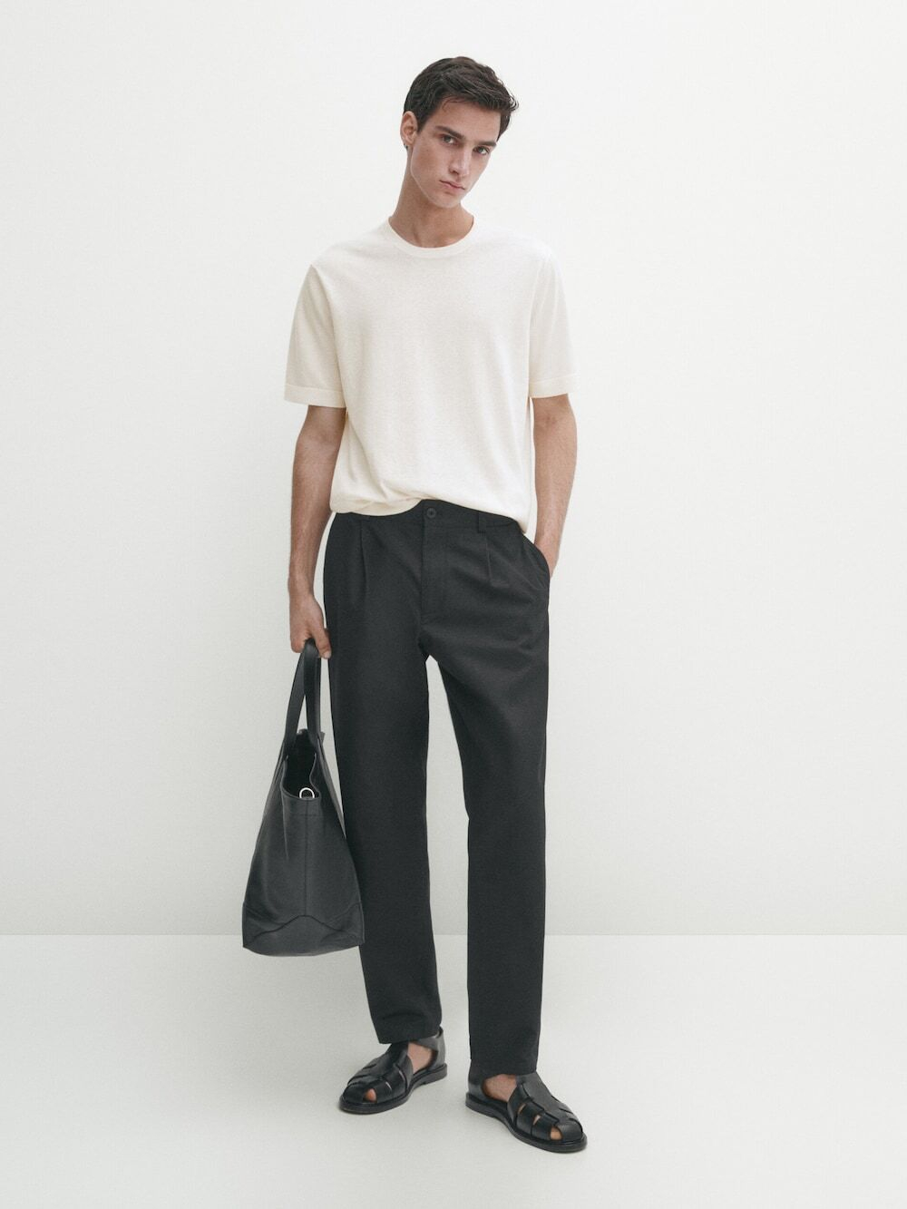 Massimo Dutti Футболка с круглым вырезом, натуральный, кремовый