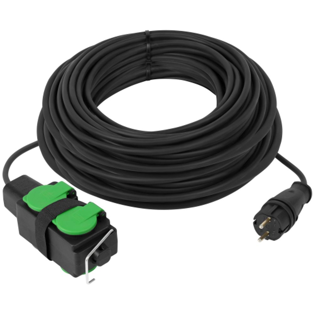 Удлинитель силовой ЭРА GREEN LINE UDL-KG-2x2,5m-30m-IP44 с крышками 4 розетки 30м КГ 2x2.5мм2 IP44 | Силовые удлинители