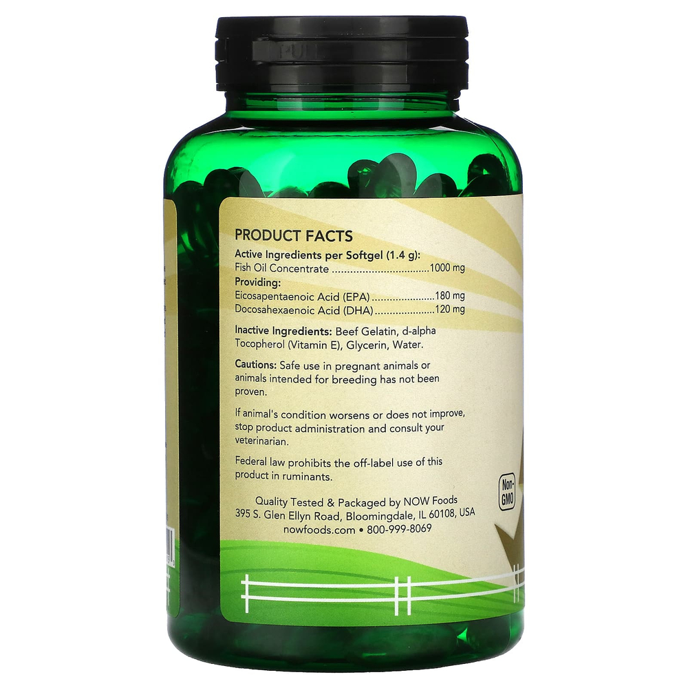 NOW Foods, Pets, омега-3 для собак и кошек, отличный рыбный вкус, 180 мягких таблеток, 252 г (8,9 унции)