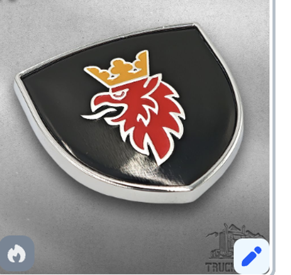 Наклейка Scania Щит металлический чёрный объемный (шильдик Скания щит, 3,8х3,8 см). Чёрный с лого