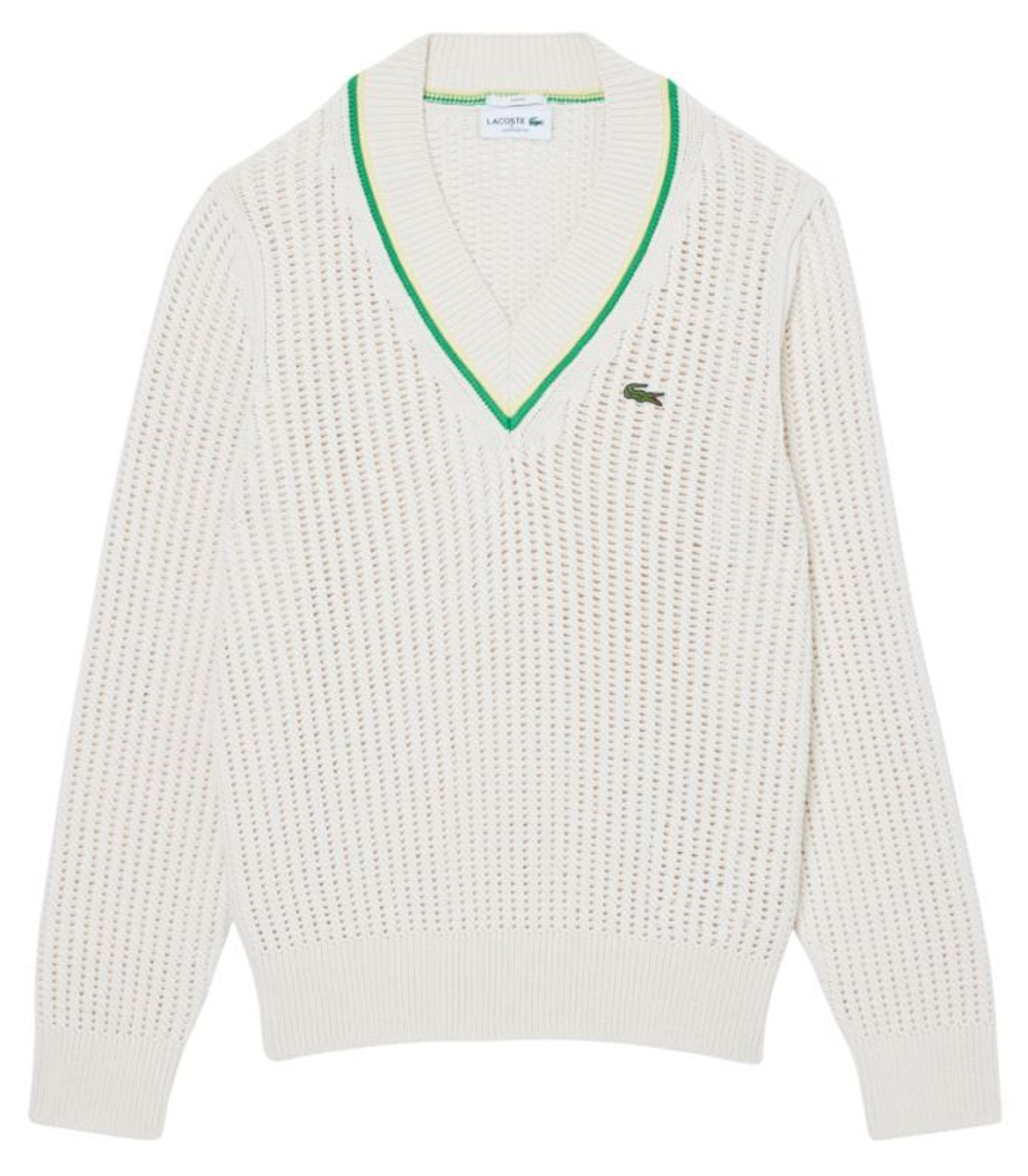 Мужская теннисная кофта Lacoste V Neck Striped Tennis - Бежевый