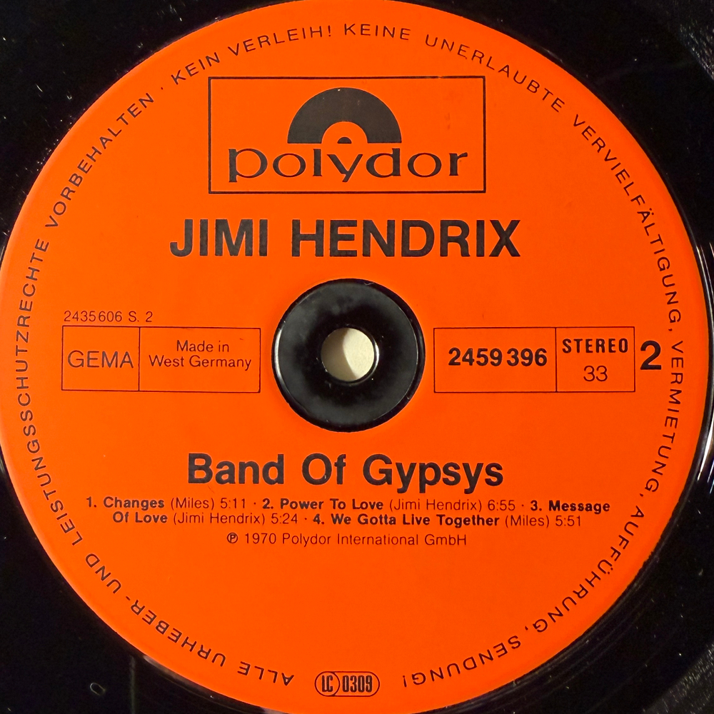 Hendrix ‎– Band Of Gypsys (Германия 1980г.) Т