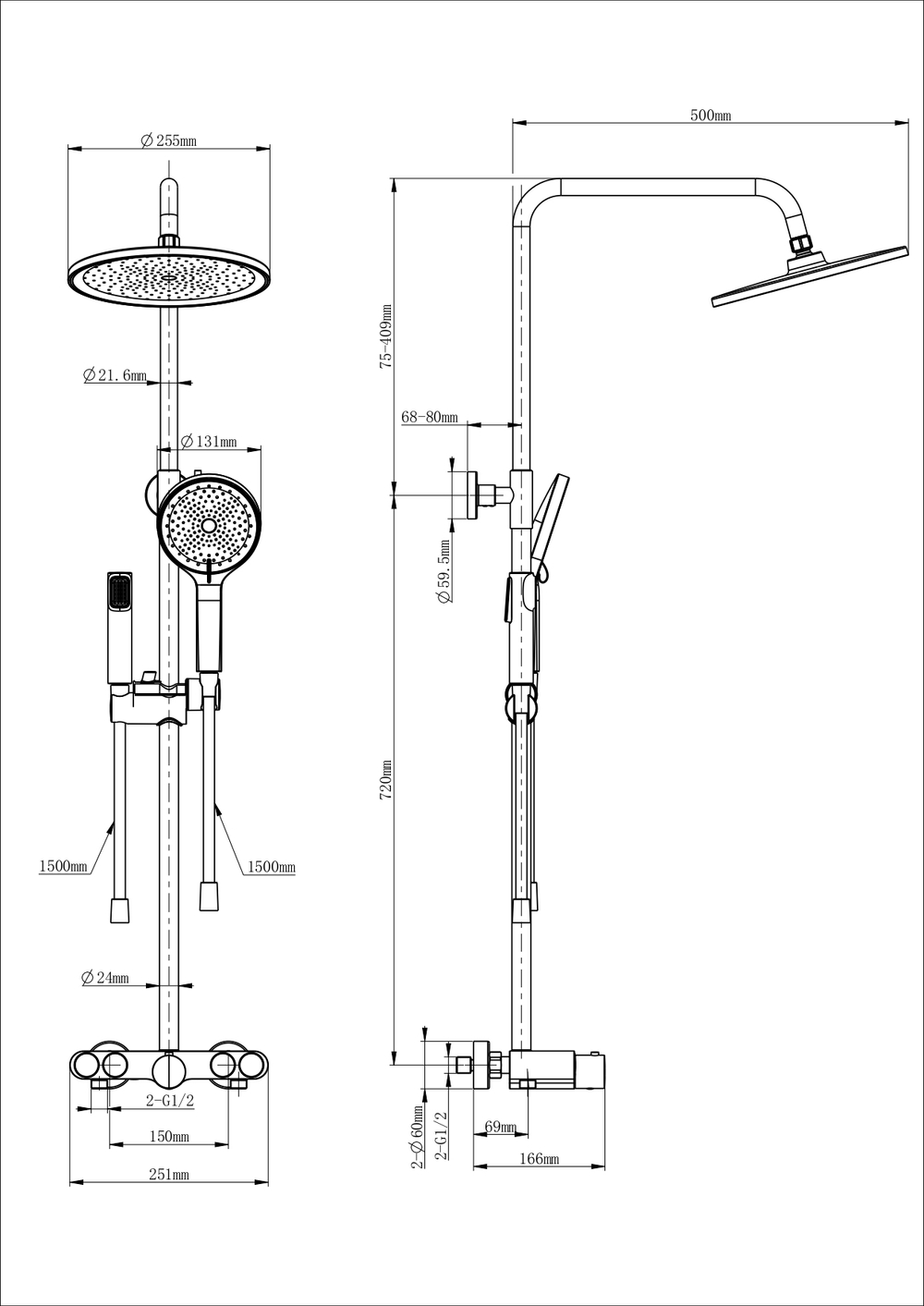 Душевая система с термостатом WONZON & WOGHAND MUSE Selesta, Темный графит (WW-B4113-BGG)