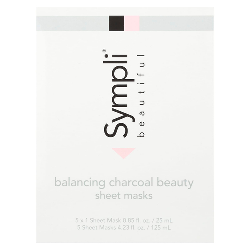 Sympli Beautiful, тканевые маски с древесным углем для восстановления баланса, 5 шт., 25 мл (0,85 жидк. унции) каждая