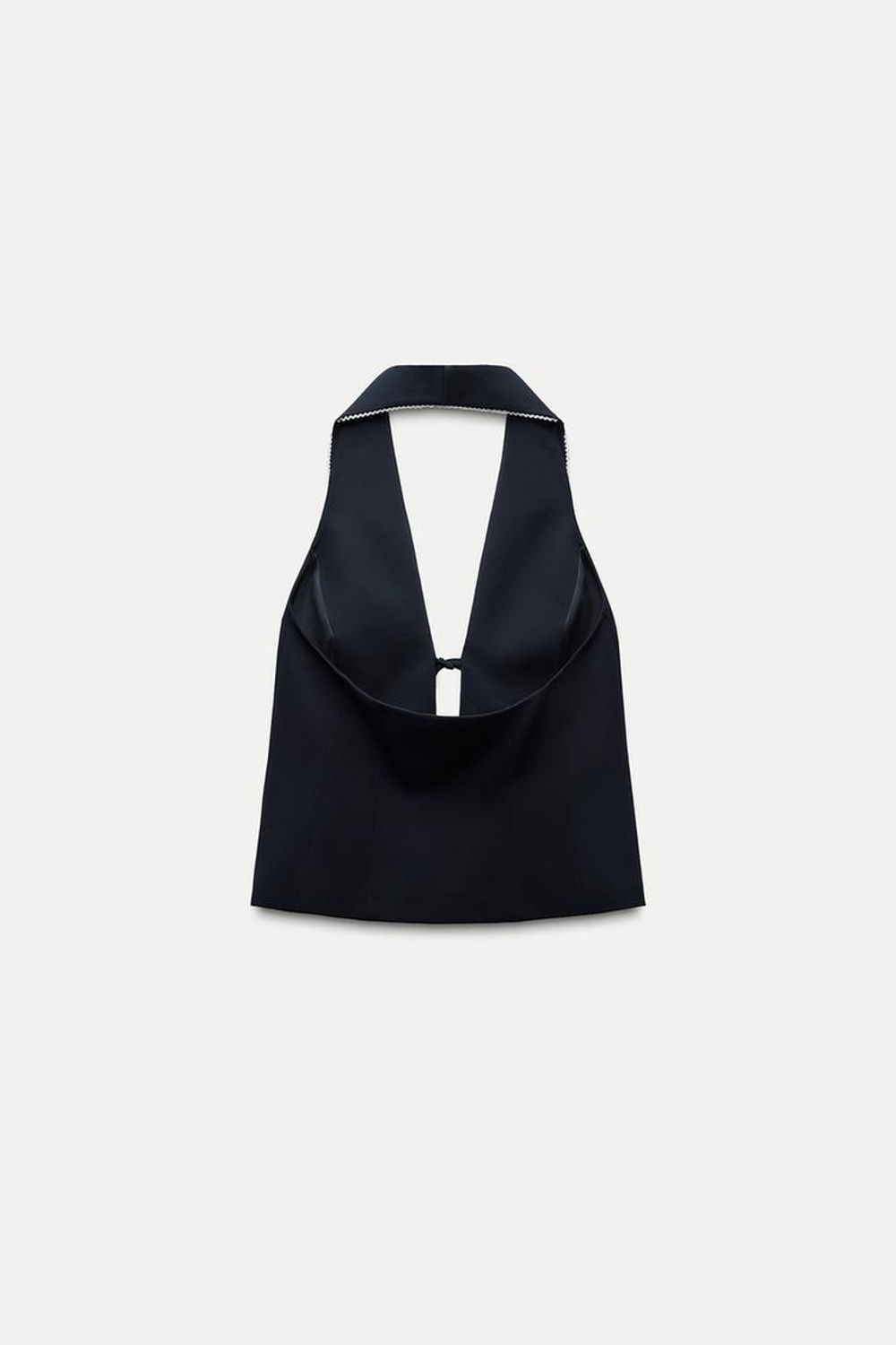 ZARA ТОП С ГОРЛОВИНОЙ ХАЛТЕР, КОНТРАСТНЫМИ ДЕТАЛЯМИ И ЗАВЯЗКАМИ, МОРСКОЙ ТЕМНО-СИНИЙ