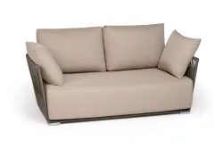 "Форли" диван 2-местный плетеный из роупа, каркас алюминий светло-серый (RAL7035) муар, роуп серо-коричневый 23мм, ткань Mossle бежевая