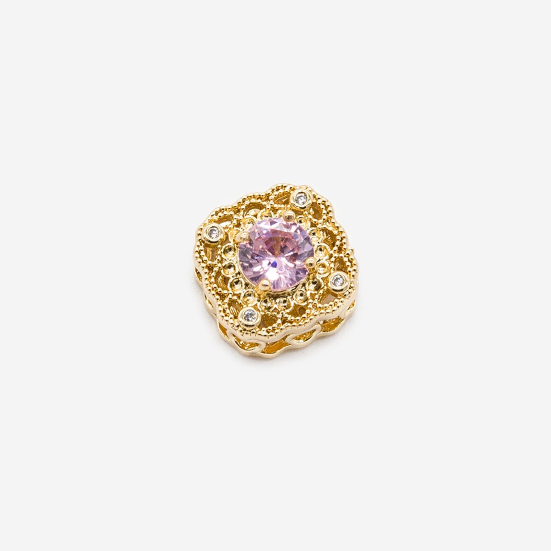 Подвеска "Majesty", розовое ювелирное стекло, фианиты, 12мм, позолота