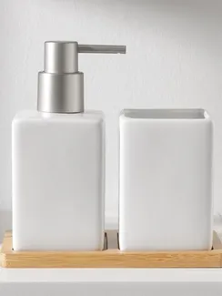 Набор аксессуаров для ванной комнаты SAVANNA Square, 3 предмета (дозатор для мыла, стакан, подставка), цвет белый