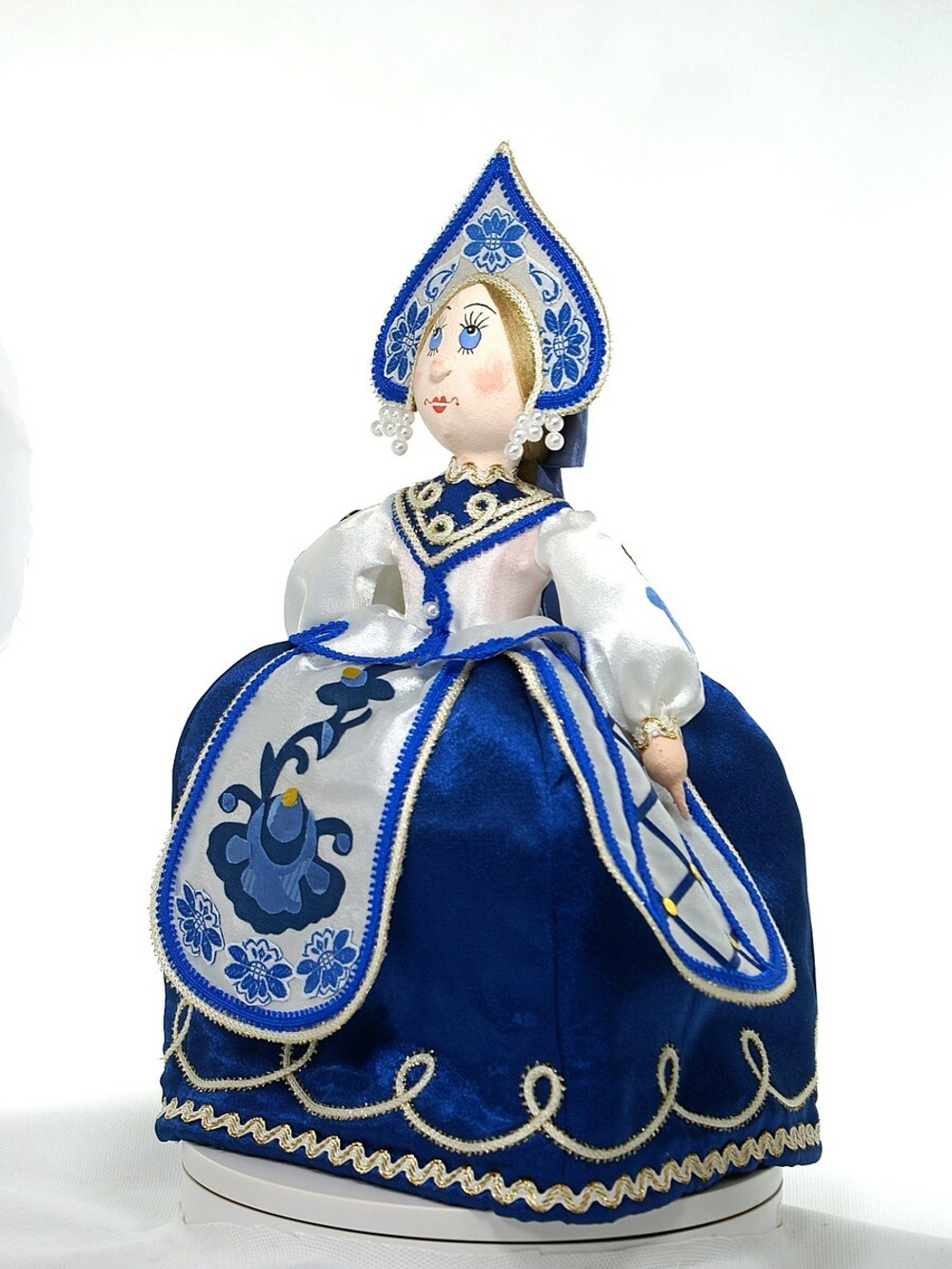 Кукла Потешного промысла мягконабивная Баба на чайник в стиле Гжель