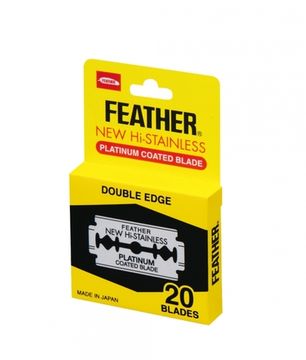 Сменные лезвия Feather Hi-Stainless Platinum (двусторонние) для бритья для классической бритвой 81-S2 (в упаковке 2 желтых диспенсера по 10 шт)
