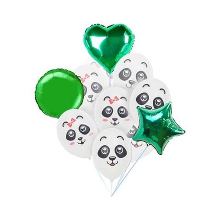 Фонтан из шаров "Панда и зеленые сердца"