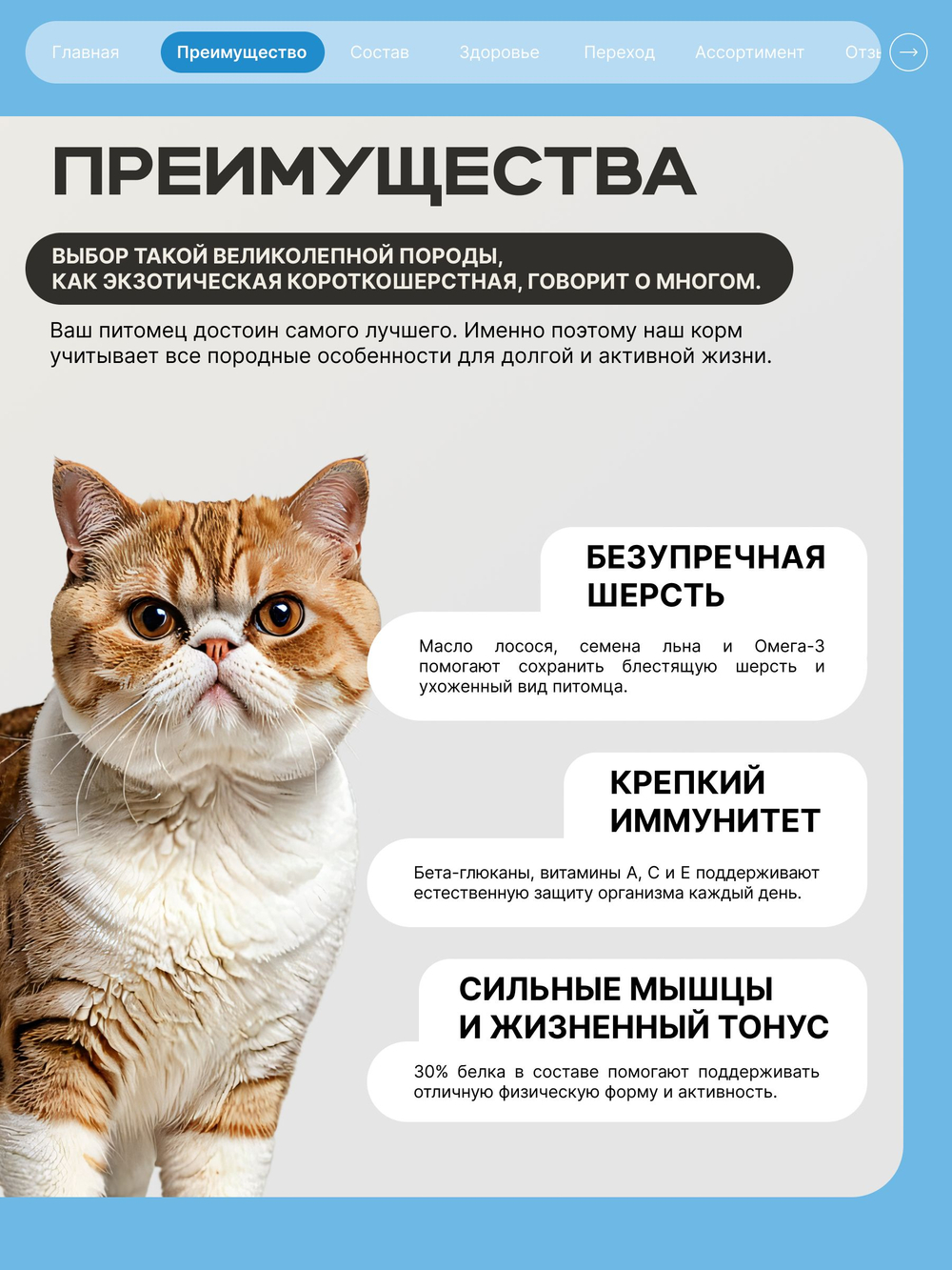 Корм сухой для взрослых кошек породы Экзотическая короткошерстная, с лососем, 2 кг, QUATTRO