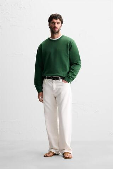 ZARA БАЗОВАЯ ТОЛСТОВКА С КРУГЛЫМ ВЫРЕЗОМ, ЗЕЛЕНЫЙ