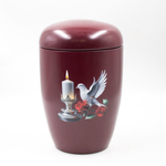 Урна для праха биоразагаемая "Эдем" бордовая Свеча и голубь