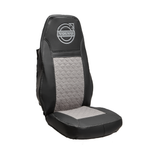 Чехлы VOLVO FH-13 после 2018 года: 2 высоких сиденья, ремни из сиденья (есть вырезы под ремень) (экокожа, черный, серая вставка)