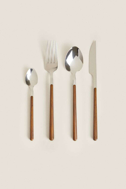 ZARA HOME НАБОР ИЗ 4 ЛОЖЕК С КРУГЛОЙ РУЧКОЙ И ДЕТАЛЯМИ, ТЕМНО-КОРИЧНЕВЫЙ