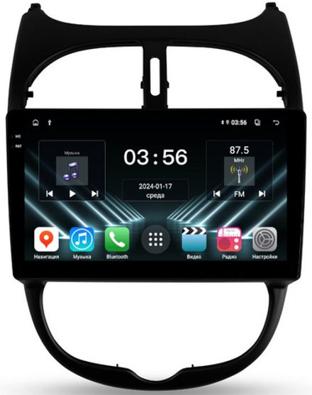 Магнитола для Peugeot 206 1998-2012 - FarCar DX778M монитор 9.5" IPS на Android 13, 4+64Гб, CarPlay