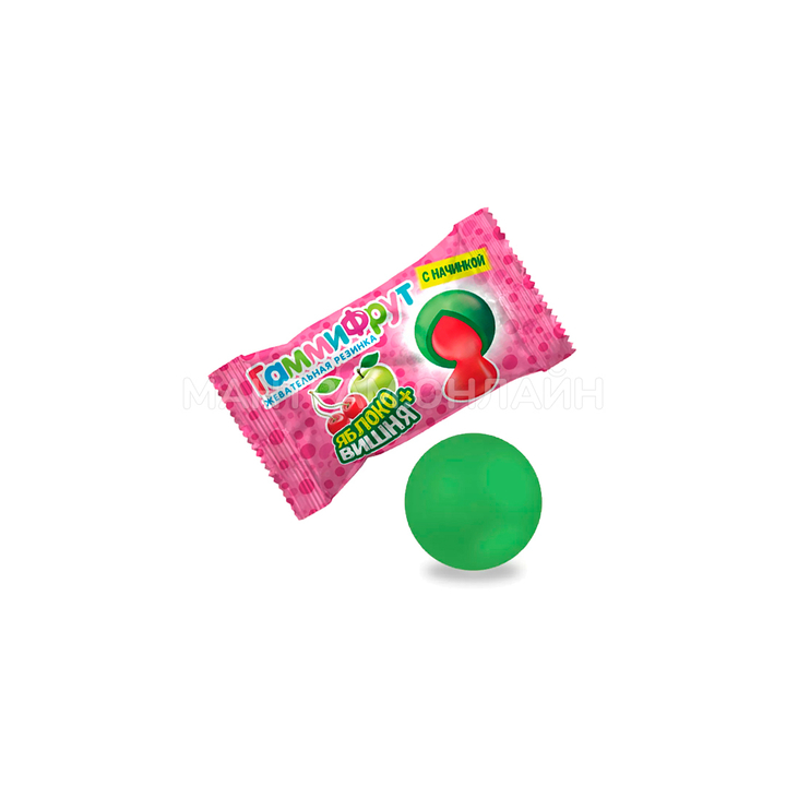 Жевательная резинка кислая Конфитой Гамми Фрут вкус яблоко начинка вишня 3,3 г