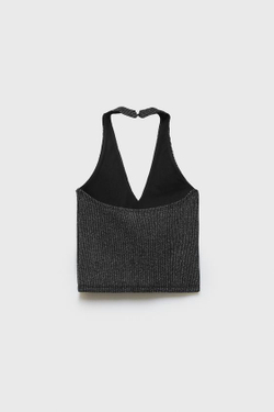 ZARA МЕРЦАЮЩИЙ МЕРЦАЮЩИЙ ТОП С ГОРЛОВИНОЙ ХАЛТЕР, СЕРЕБРЯНЫЙ