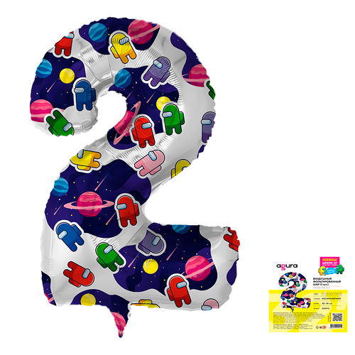 Шар фольгированный Цифра "2" Космонавтики 32" с гелием