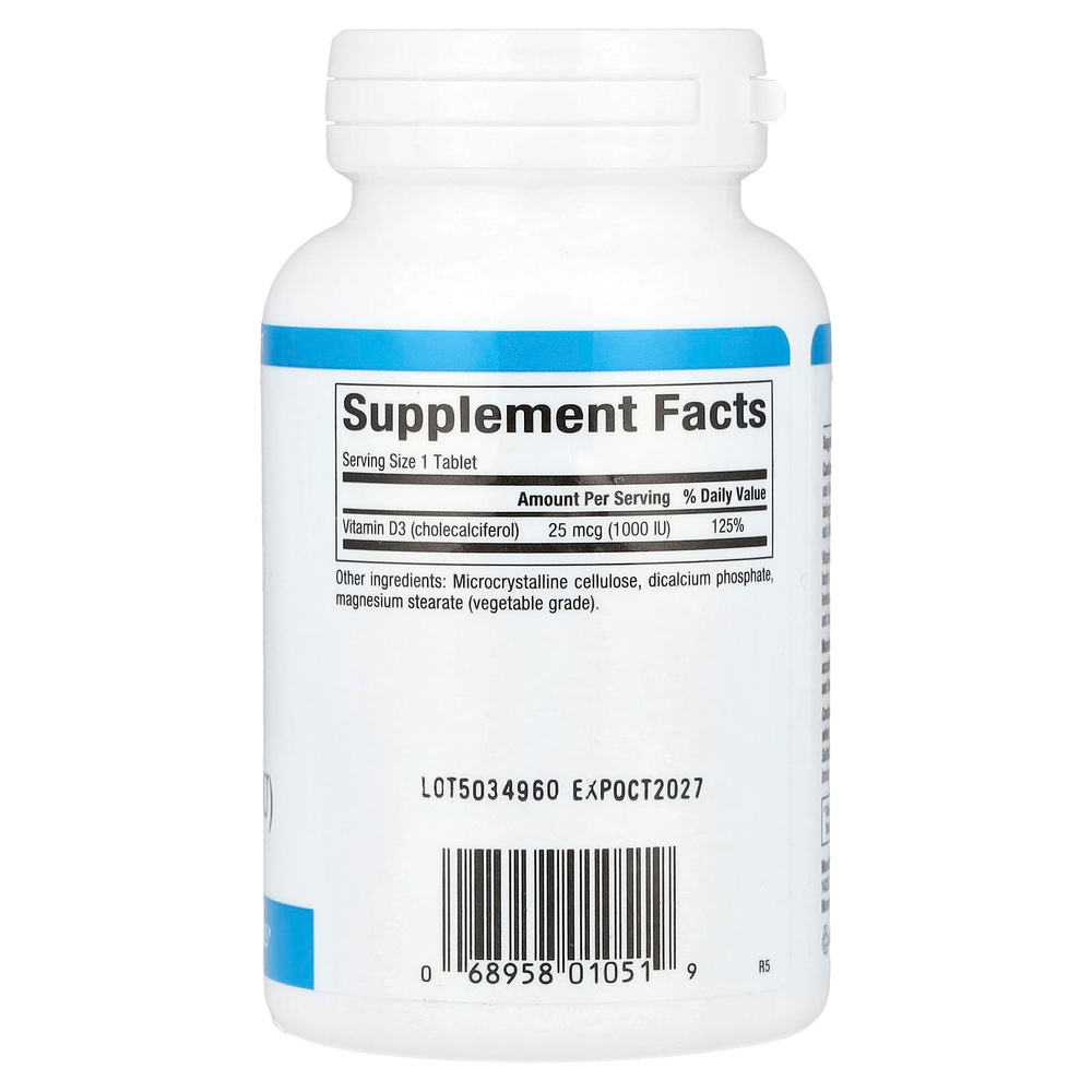 Natural Factors, витамин D3, 25 мкг (1000 МЕ), 180 таблеток