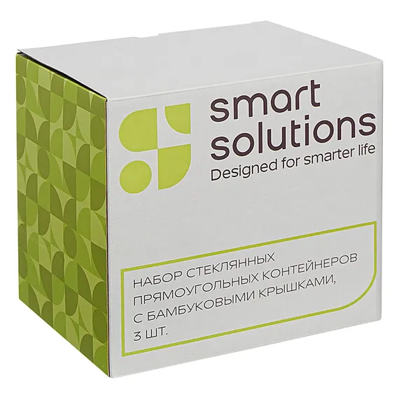 Набор стеклянных прямоугольных контейнеров с бамбуковыми крышками, 3 шт.