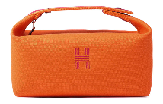 HERMES Bride a Brac Cotton Travel Bag, Storage Bag, Handbag, Toiletry Bag Small Women"s Flame Orange
