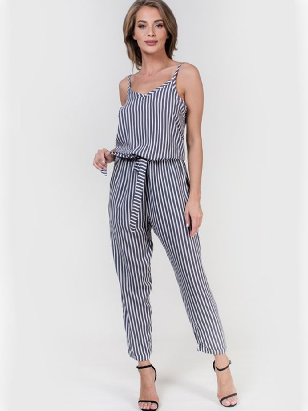 Комбинезон из вискозной ткани в тонкую полоску (Размер: L) (Цвет: серый)