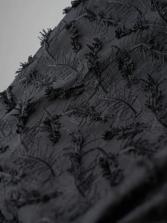 Ткань хлопок " вышивка перья" суперобъем, Китай, черный