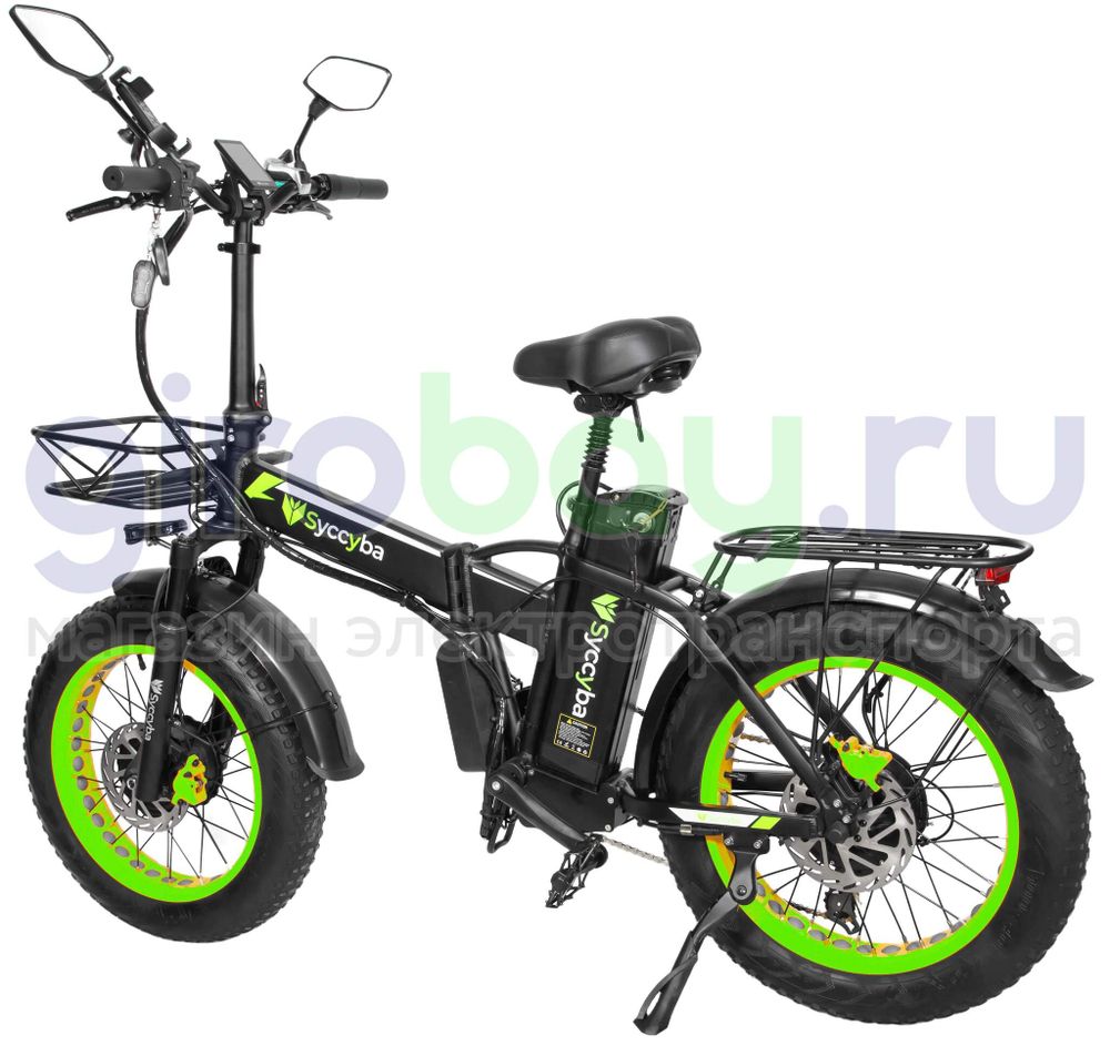 Электровелосипед Syccyba F10 Pro Dual 48V/23Ah (полный привод) - Салатовый обод фото №7
