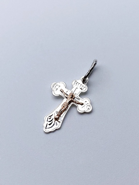 Крест из серебра/Родий,Алмазная огранка/С подвижным ухом/С алмазной огранкой