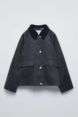 ZARA КУРТКА ИЗ ВОЩЕНОЙ ТКАНИ С КАПЮШОНОМ, СИНИЙ