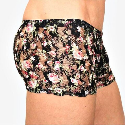 Мужские трусы-боксеры в сеточку с цветочным узором (Размер: L) (Цвет: черный)