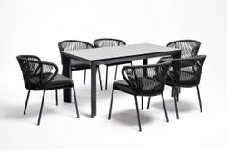 "Венето" обеденная группа на 6 персон со стульями "Милан", каркас темно-серый, роуп темно-серый