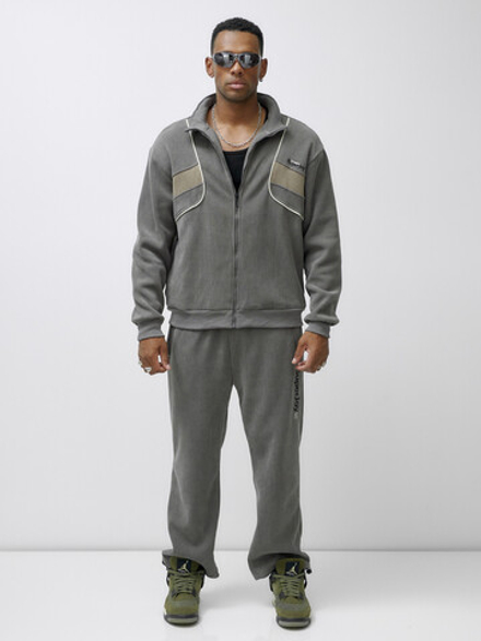 Спортивный костюм мужской демисезонный на флисе серого цвета 329Sr