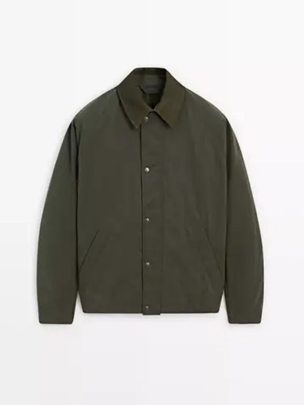 Massimo Dutti Куртка с кожаным воротником, зеленый
