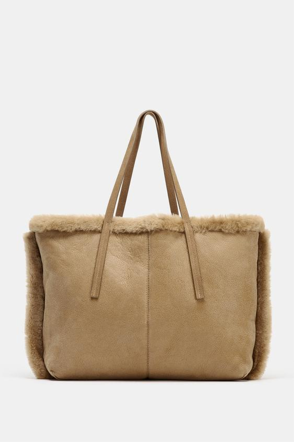 ZARA ДВУСТОРОННЯЯ КОЖАНАЯ СУМКА, ПЕСОЧНЫЙ/КОРИЧНЕВЫЙ