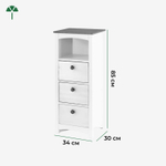 Тумба для ванной Паула 3 ящика из массива сосны, белый/черри