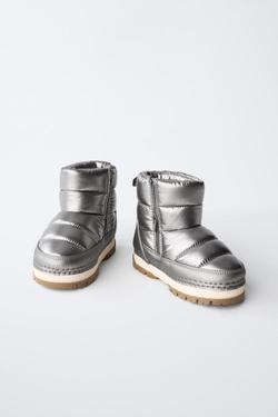 ZARA НЕЙЛОНОВЫЕ ЗИМНИЕ БОТИНКИ, СЕРЕБРЯНЫЙ