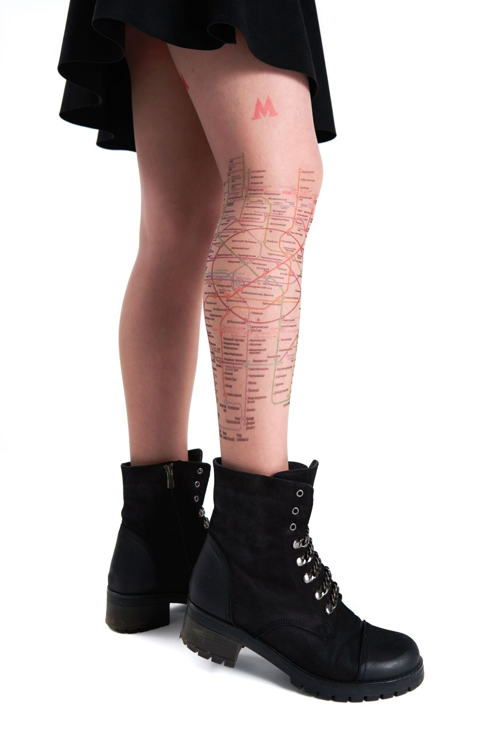 Колготки с рисунком в виде схемы метро (Размер: S-M-L) (Цвет: бежевый)