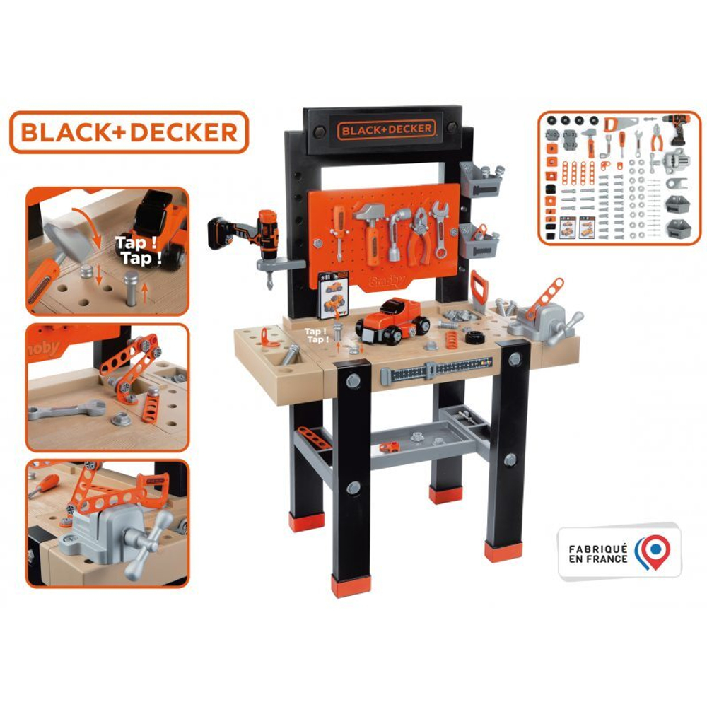 Smoby - Black &amp; Decker Warsztat Bricolo Center + 92 аксессуара + дрель 360727