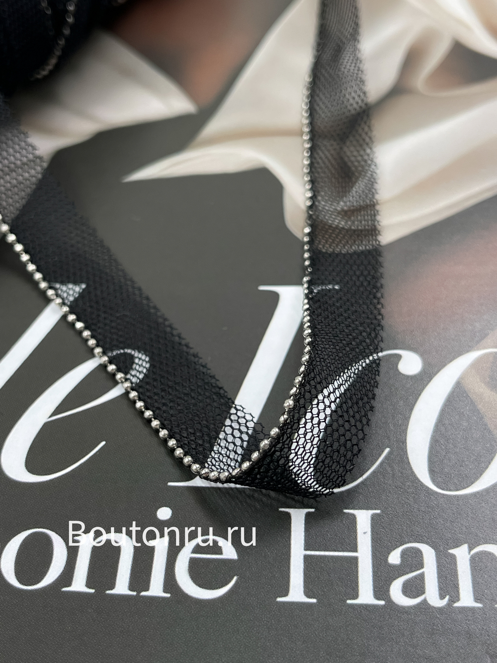 Кант сетка черный с серебристой монилью