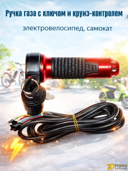 +t Ручка газа с ключом и круиз-контролем для электровелосипеда (красный матовый)