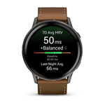 Garmin Venu 4 - 45mm Slate / Black Silicone / Brown Leather Band