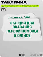 Табличка для обеспечения безопасности "Станция для оказания первой помощи в офисе", для офиса, по охране труда для предприятия, организаций, 40х30 см, Silver Plane x Айдентика Технолоджи