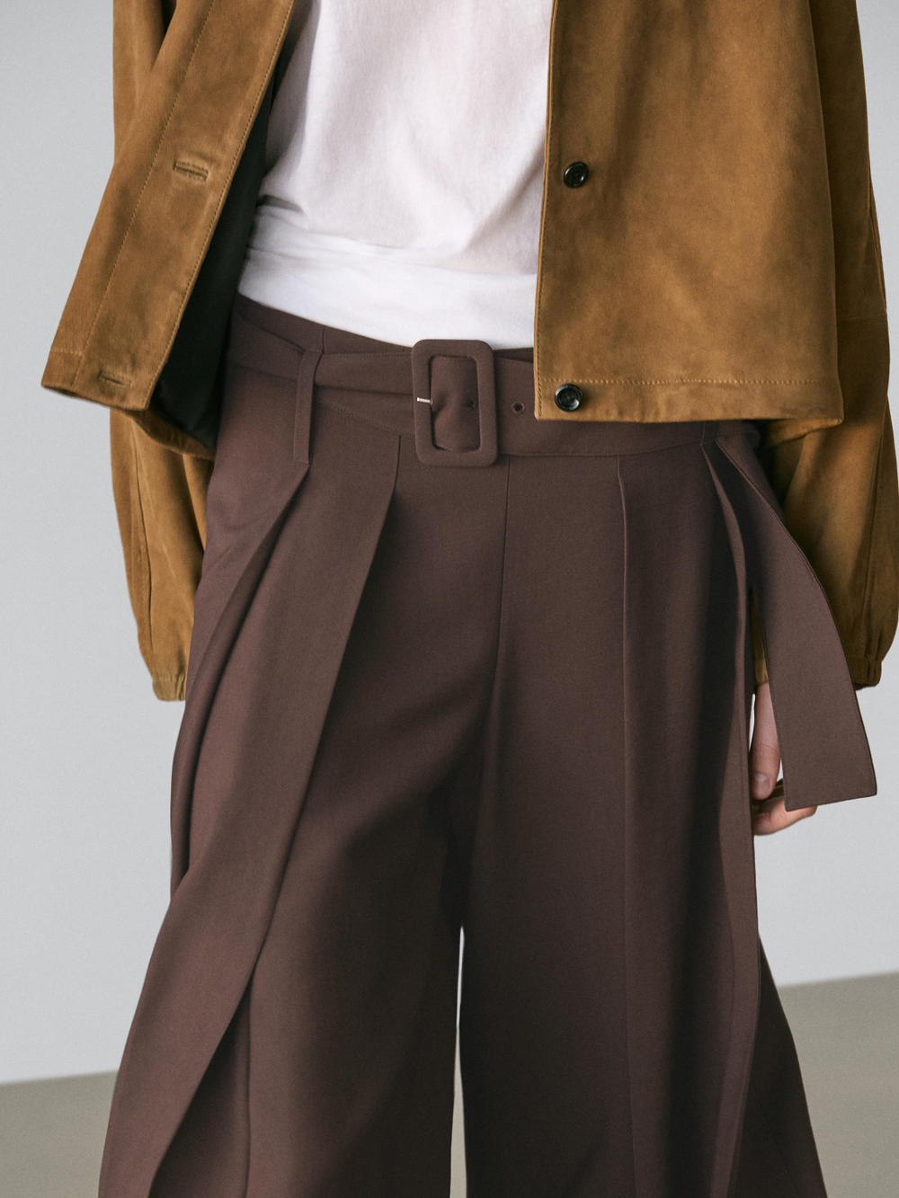 Massimo Dutti Плиссированная юбка-шорты миди, коричневый