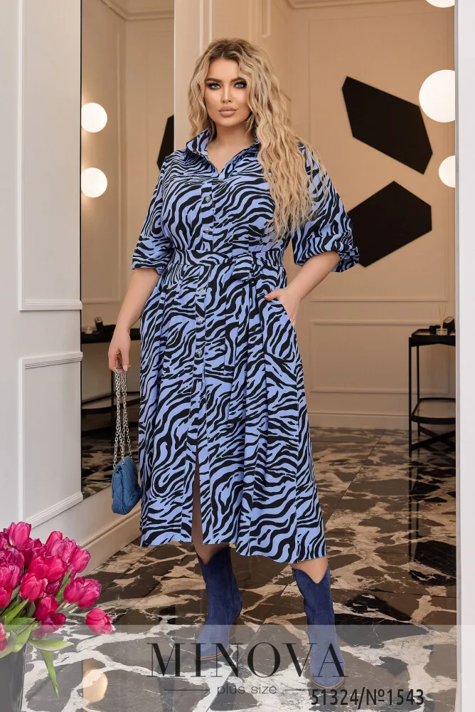 Платье 1543-голубой-черный Minova