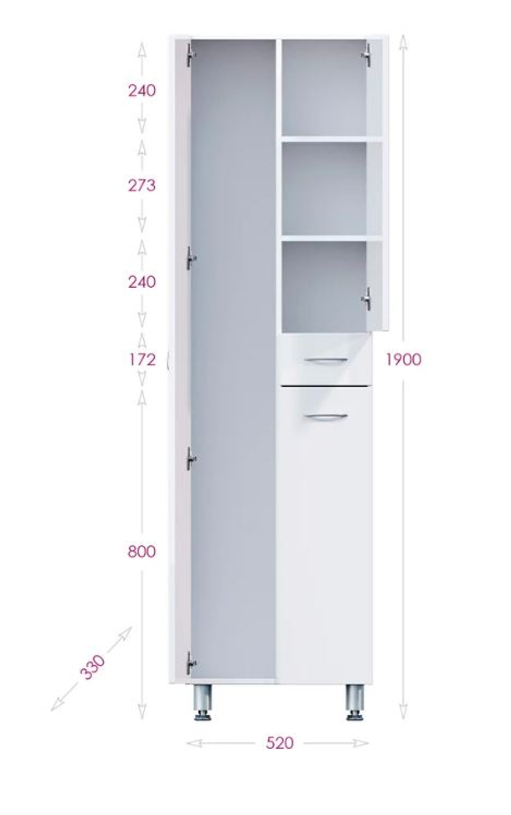 Пенал в ванную комнату с 1ящ. МОДЕРН 52.17 У (с корзиной) 520х326х1900