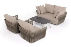 "Форли" лаунж-зона 4-местная плетеная из роупа (веревки), каркас алюминиевый светло-серый, роуп серо-коричневый