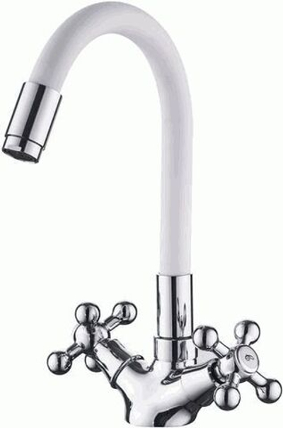 смеситель кухня LEDEME , гибкий шланг, крест, белый, L1319-3